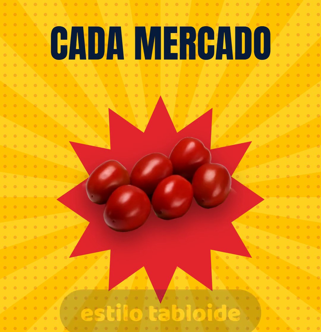 Estilo tabloide: fundo amarelo com explosão vermelha atrás do produto